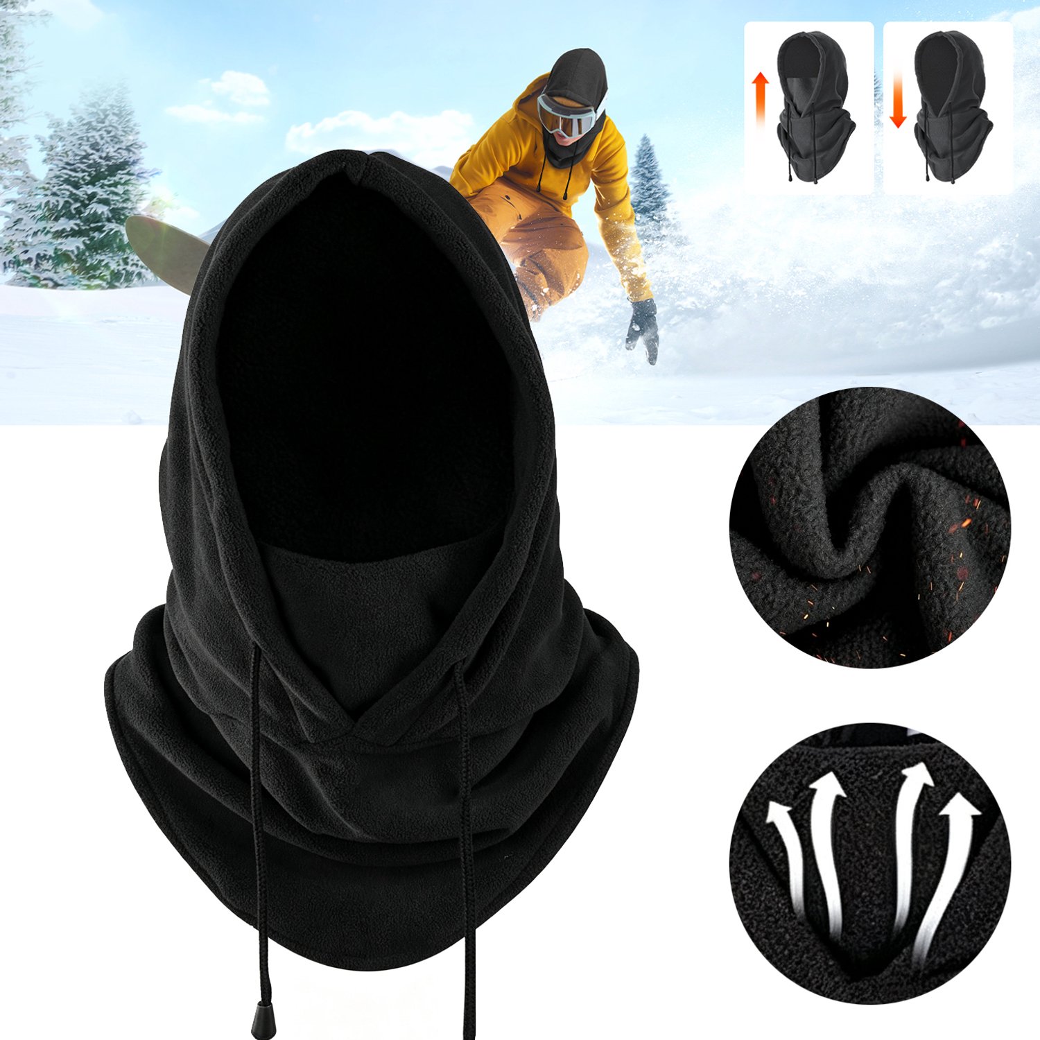Skimasker Voor Dames En Heren Balaclava-Gezichtsmasker Wintermasker Winddicht Sportmasker Voor Skiën En Fietsen Zwart