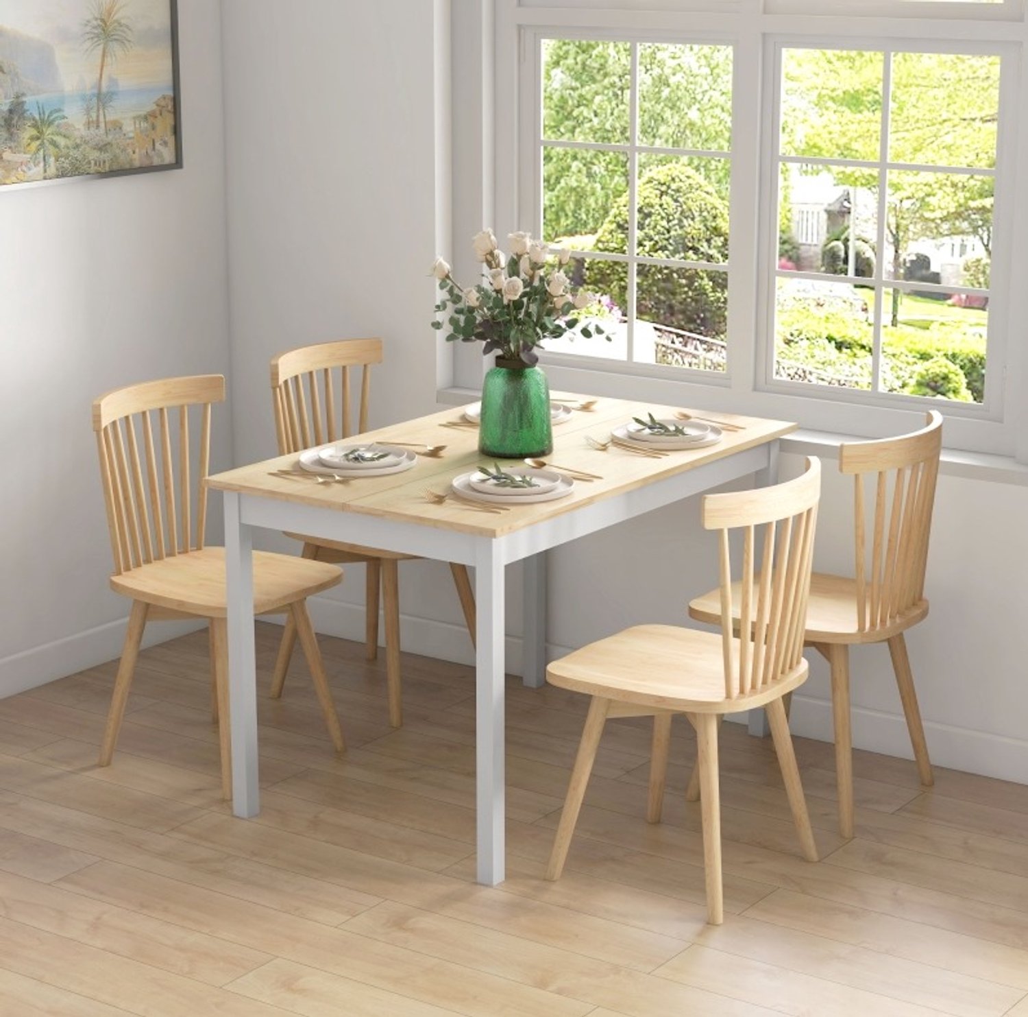 CHICFURN Eettafel - 4 personen - voor maaltijden - rechthoekig - natuurlijk Naturel