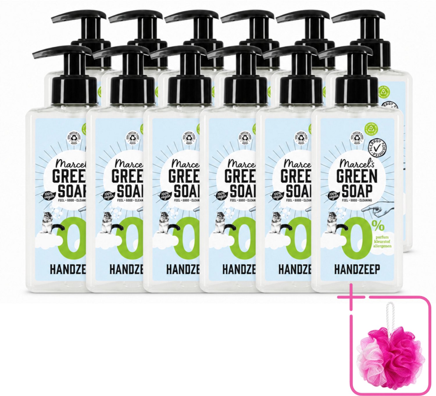 12 x Marcel's Green Soap - Handzeep 0% - Zachte verzorging - 250 ml - Bulkverpakking - Handzeep 0% - Douchemop - Gevoelige huid