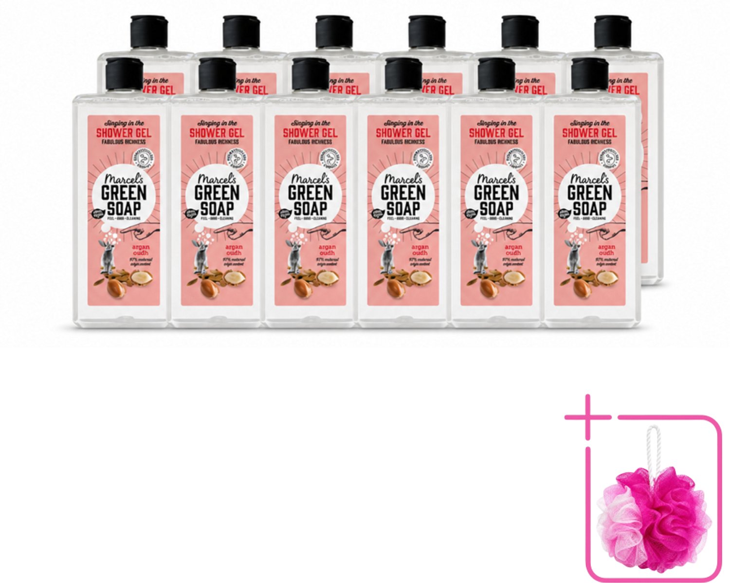 12 x Marcel's Green Soap - Douchegel - Argan & Oudh - Verzorgend & zacht - 300 ml - Bulkverpakking - Douchegel - Douchemop - Argan