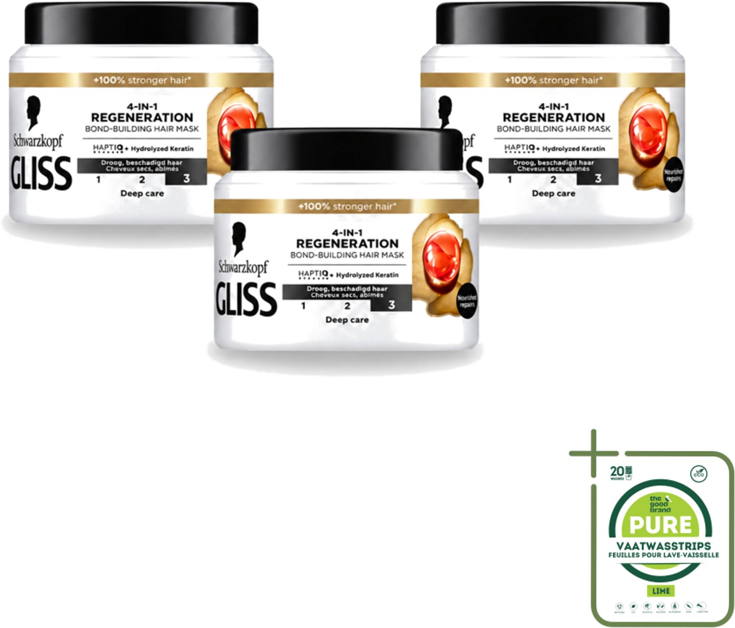 3 x Gliss - Haarmasker - 4in-1 Hair Mask - Voor Diep Herstel - 400 ml - Grootverpakking - Vaatwasstrips - Haarmasker - Haarherstel - Haarvoeding - Haarbescherming - Haarverzorging