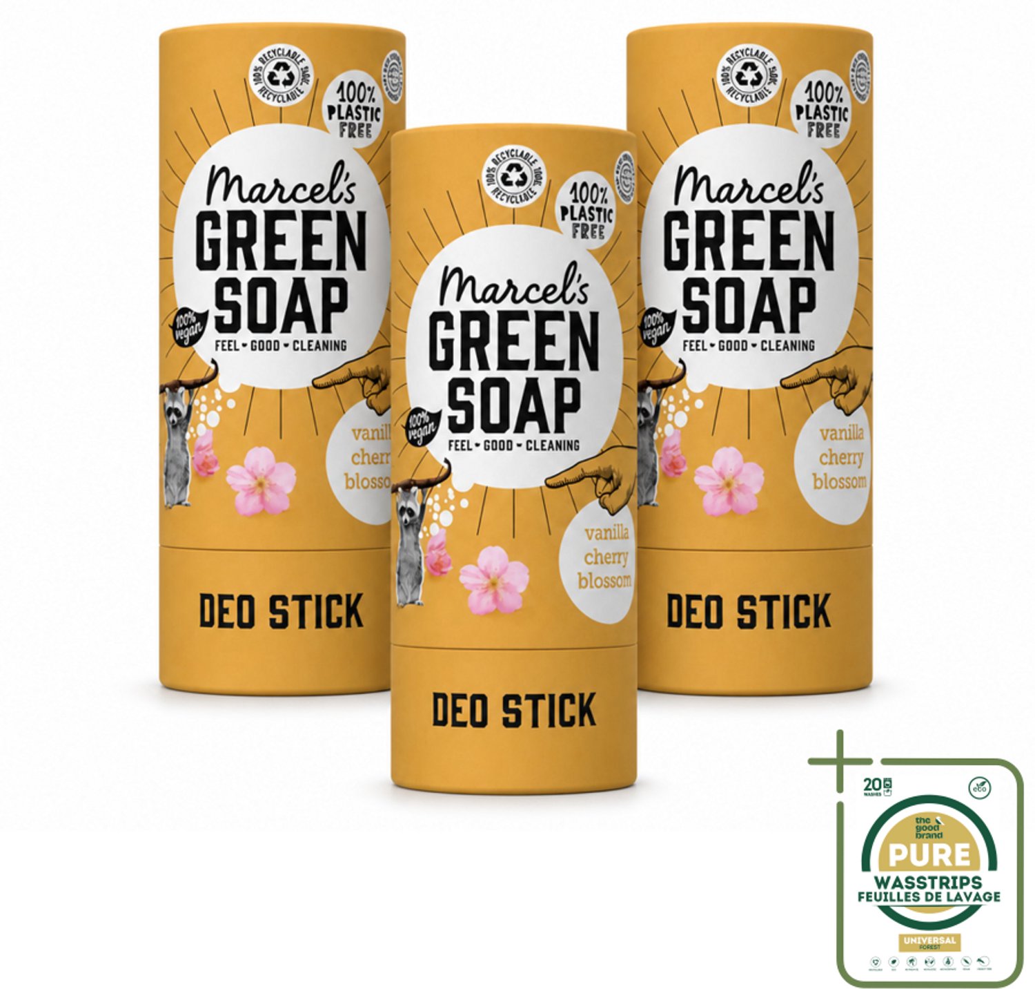 3 x Marcel's Green Soap - Deodorant Stick - Vanille & Kersenbloesem - Langdurige frisheid - 40 gr - Wasstrips - Deodorantstok - Duurzame Deodorant - Natuurlijke Deodorant - Vegan Deodorant - Geur Van Vanille En Kersenbloesem