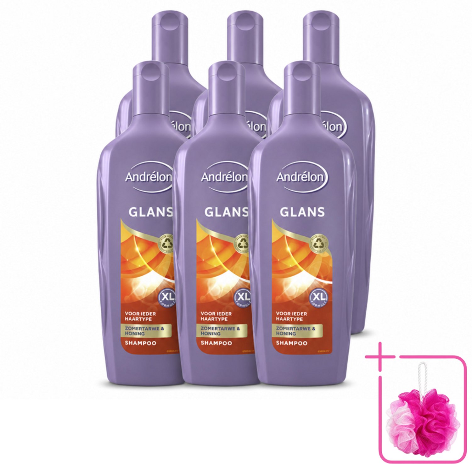 6 x Andrélon - Glans - Shampoo - 450 ml - Bulkverpakking - Glans haar - Douchemop - Natuurlijke glans