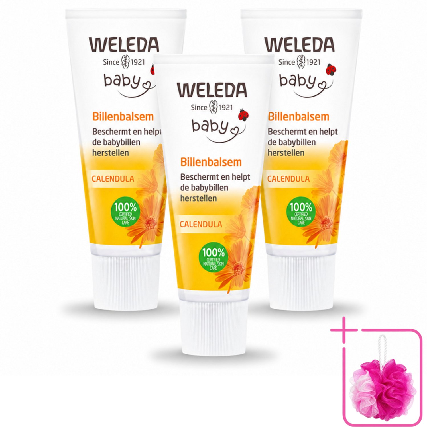 3 x WELEDA - Billenbalsem - Baby Calendula - 30 ml - Bulkverpakking - Babybillen - Douchemop - Luieruitslag