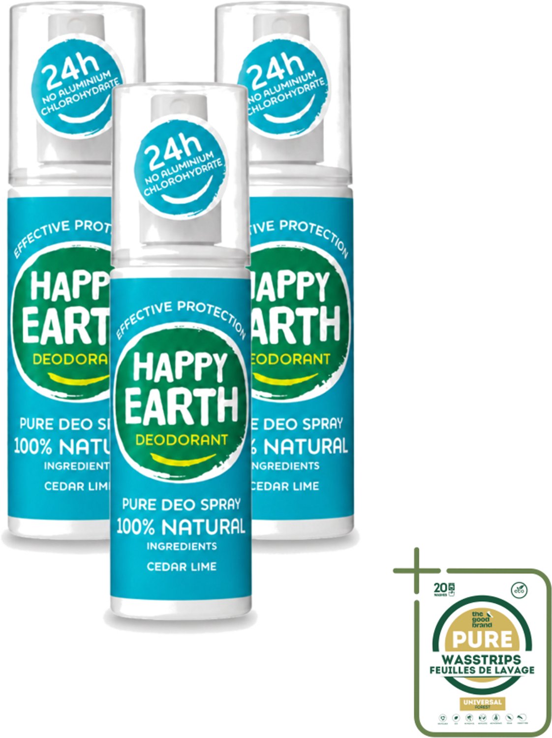 3 x Happy Earth – Deodorant Spray – 100% Natuurlijk Cedar Lime – 100 ml - Natuurlijke Deodorant Spray - Cedar Lime Geur - Geur Van Ceder En Limoen - Geur Van Cederhout En Limoen - Deodorant Spray