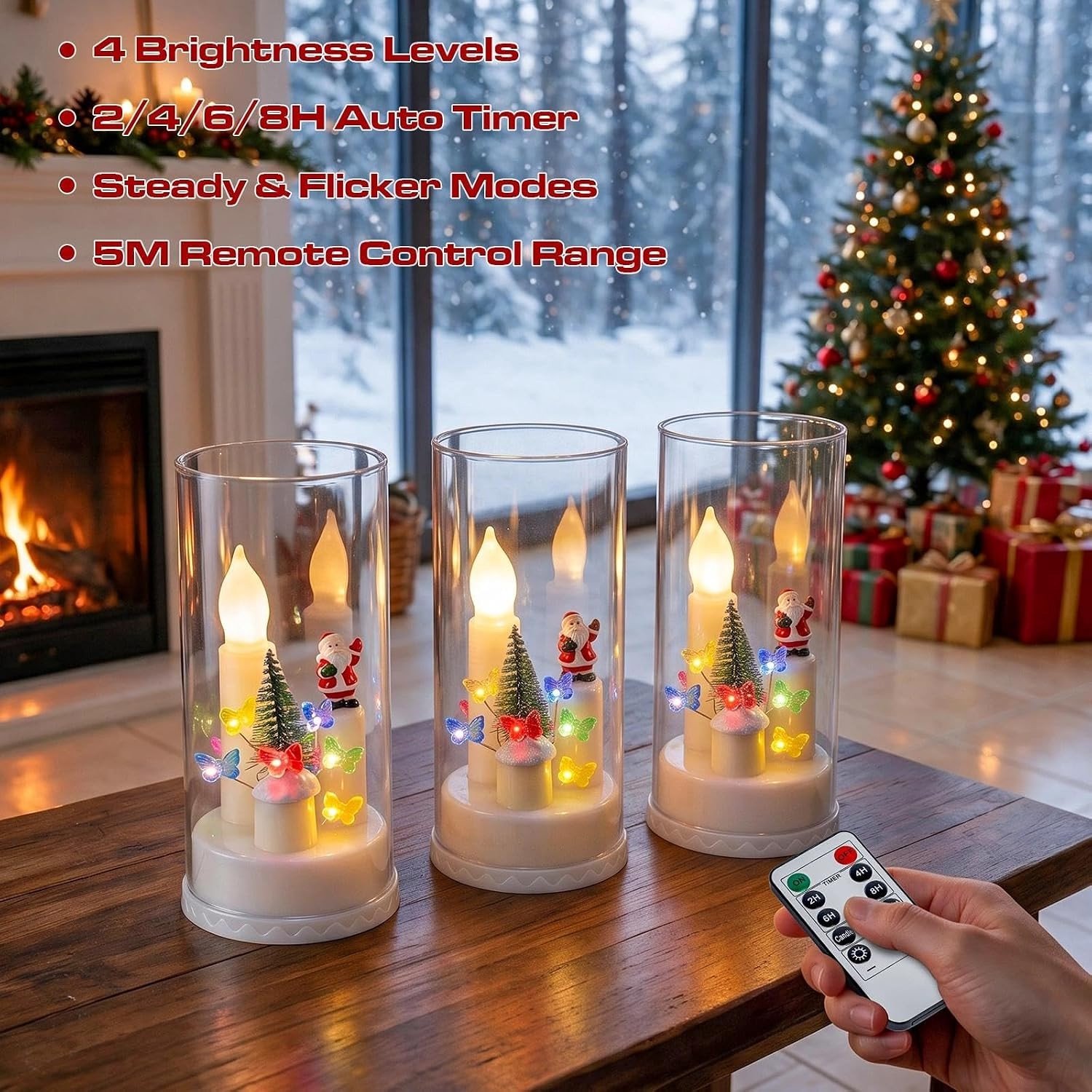 Set van 3 Elektrische Kerstkaarsen - Wit - 8,2 x 8,2 x 16 cm - Gemaakt van Acryl en PP - Voor Kerstdecoratie – foto 6
