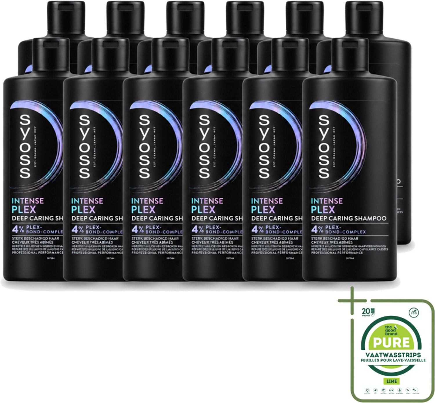 12 x SYOSS - Plex - Shampoo - Langdurige Styling - 440ml - Grootverpakking - Vaatwasstrips - Beschadigd Haar Herstellen - Haar Herstel Shampoo - Plex Bond Complex - Krachtig Haar - Gezond Haar