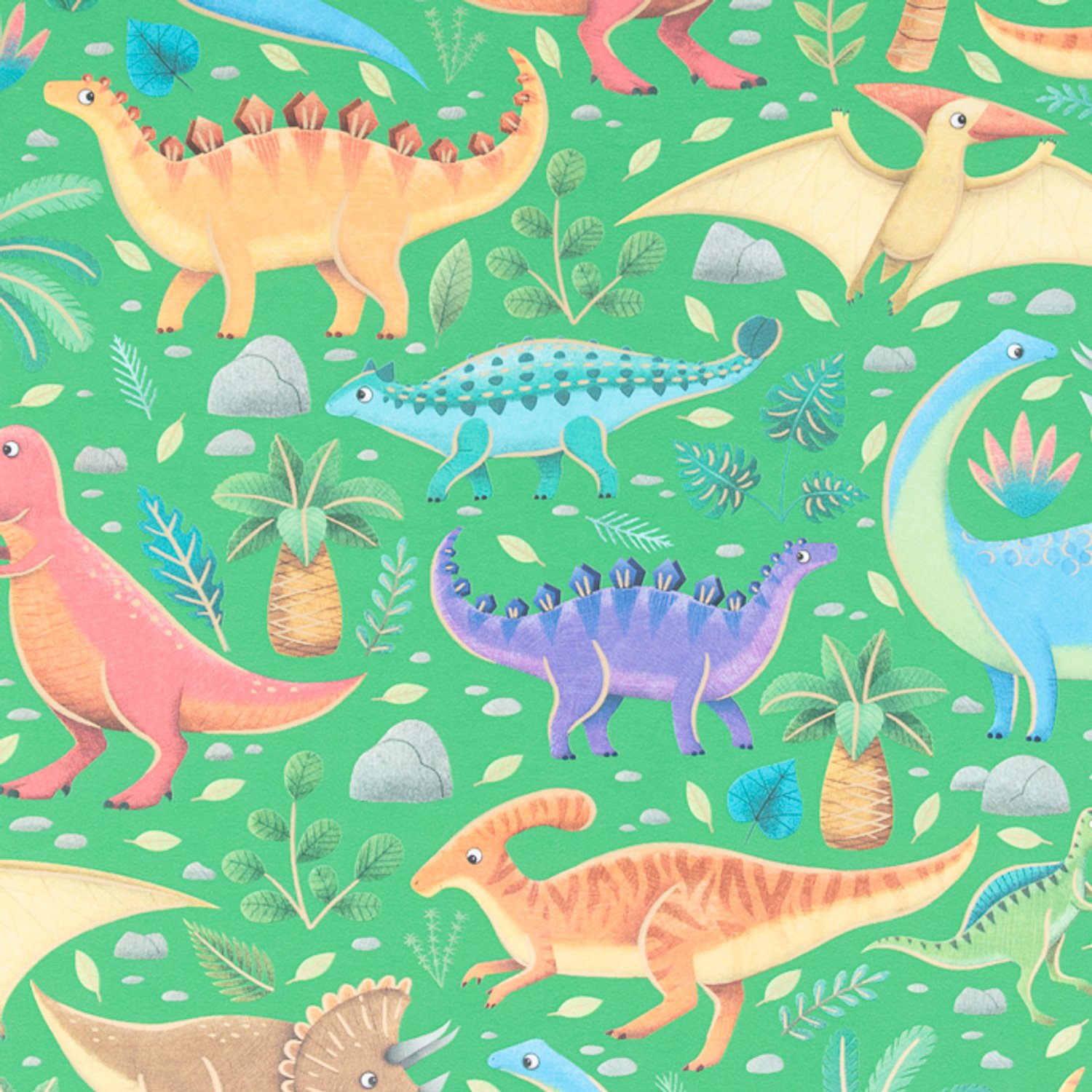 Inpakpapier dinosaurus - cadeaupapier - groen goud - 50 cm x 150 meter