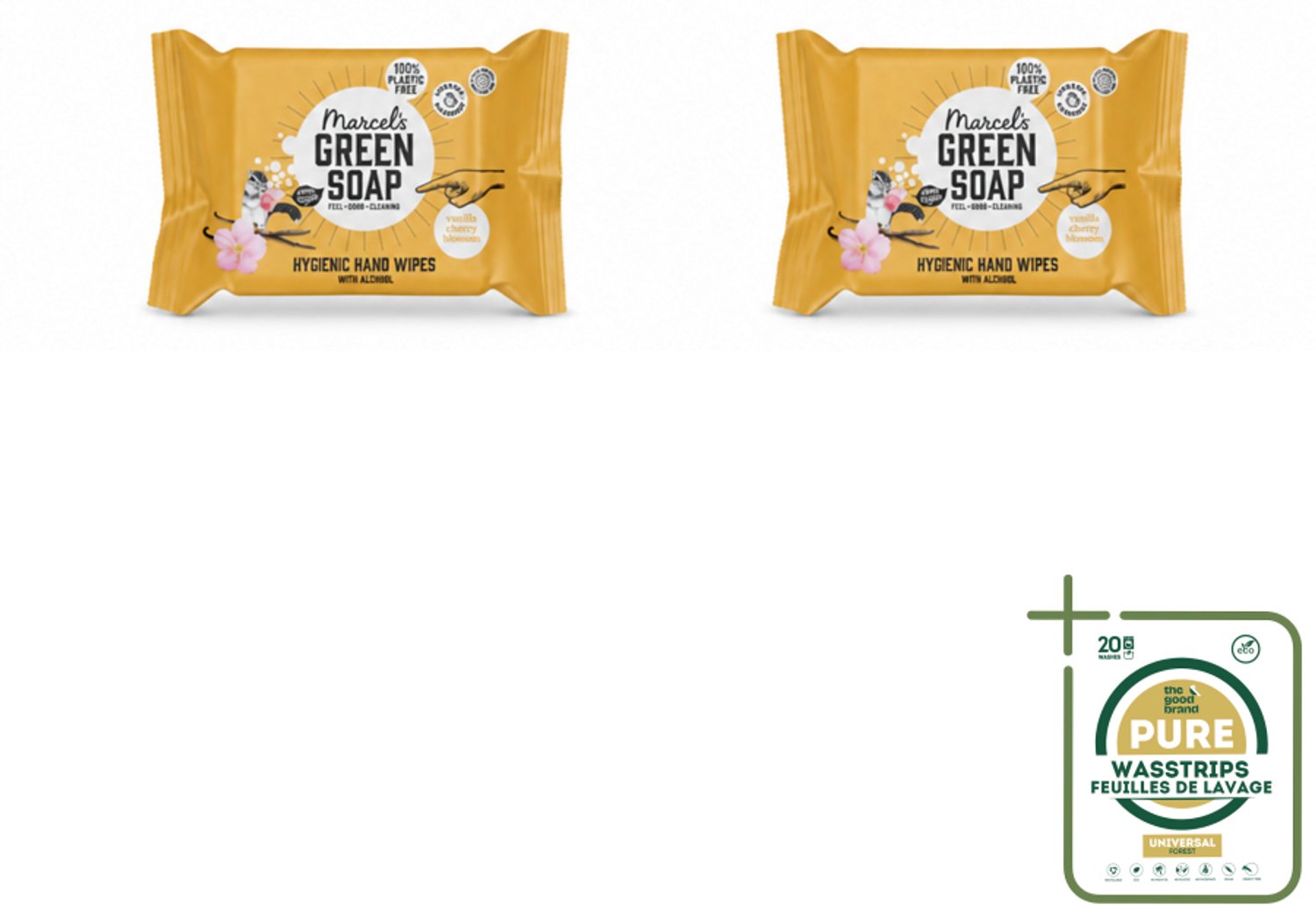 2 x Marcel's Green Soap - Hand doekjes - Vanille & Cherry Blossom - Mild & handig - 15 Doekjes - Wasstrips - Handdoekjes - Handdoek - Handdoekje - Handdoekje Vanille En Kersenbloesem - Handdoekje Voor Handen