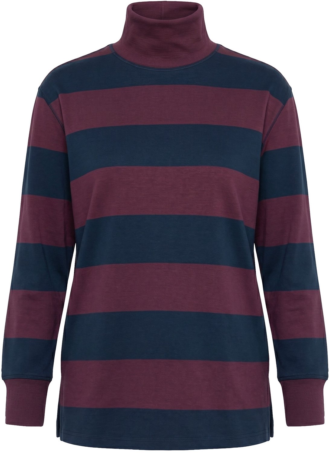 Ulla Popken - Dames - Sweatshirt strepen opstaande kraag lange mouw - Bordeaux - Maat 50+