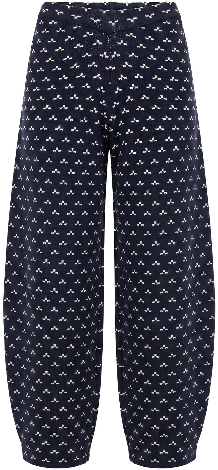 Ulla Popken - Dames - Gebreide barrelbroek stippen elastische tailleband - Marine - Maat 54+
