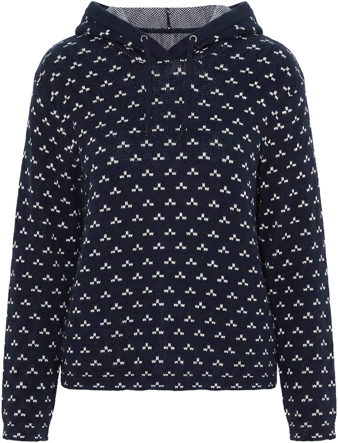 Ulla Popken - Dames - Gebreide hoodie stippen capuchon lange mouwen - Marine - Maat 42+