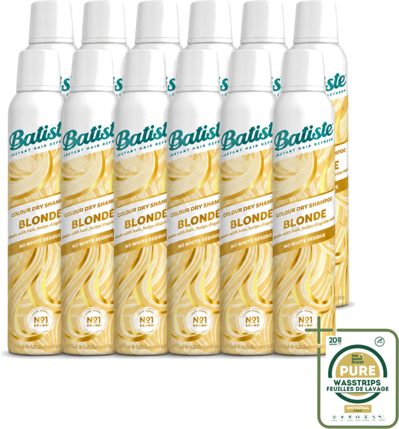 12 x Batiste - Hint of Colour Light Blond - Droogshampoo - Verfrist en Verlevendigt Lichtblond Haar - 200ml - Wasstrips - Lichtblond Haar - Droogshampoo - Haarverfrissing - Haarverlevendiging - Kleurcorrectie