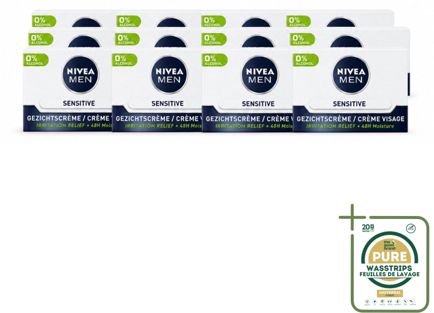 12 x NIVEA MEN - Sensitive - Dagcrème Gezicht - 50 ml - Wasstrips - Gevoelige Huid - Dagcrème - Gezichtsverzorging - Alcoholvrij - Kamille