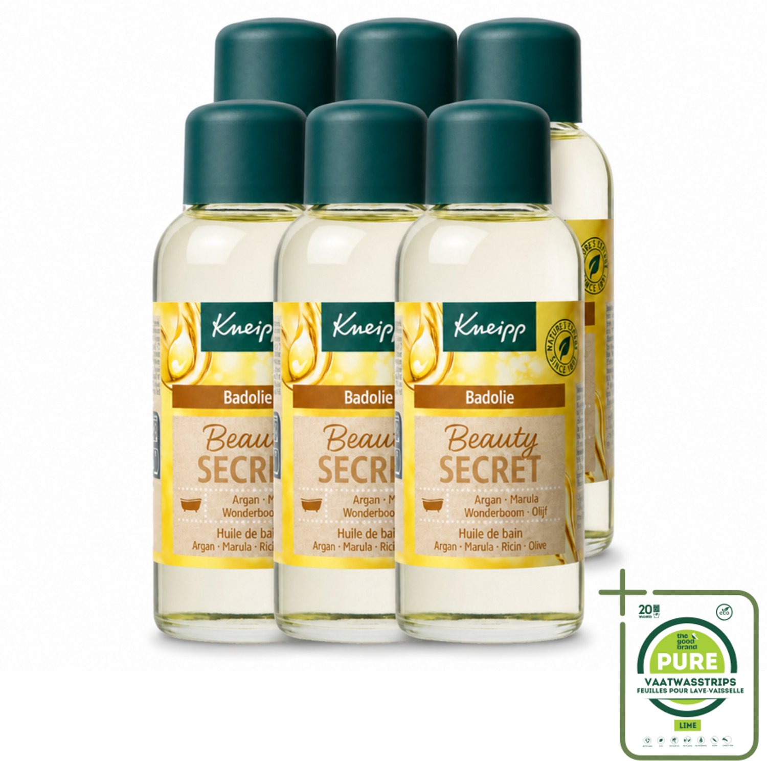 6 x Kneipp - Badolie - Beauty Secret - Voor alle huidtypen - 100 ml - Grootverpakking - Vaatwasstrips - Badolie - Huidverzorging - Natuurlijke Oliën - Luxe Bad - Ontspanning