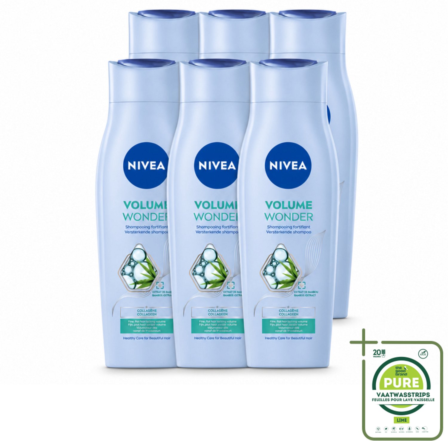 6 x NIVEA - Shampoo - Volumeverzorging - Versterkend - Gezonde Zorg - 250 ml - Grootverpakking - Vaatwasstrips - Haarvolume - Haarkracht - Haarkleur - Haartype - Haartoon