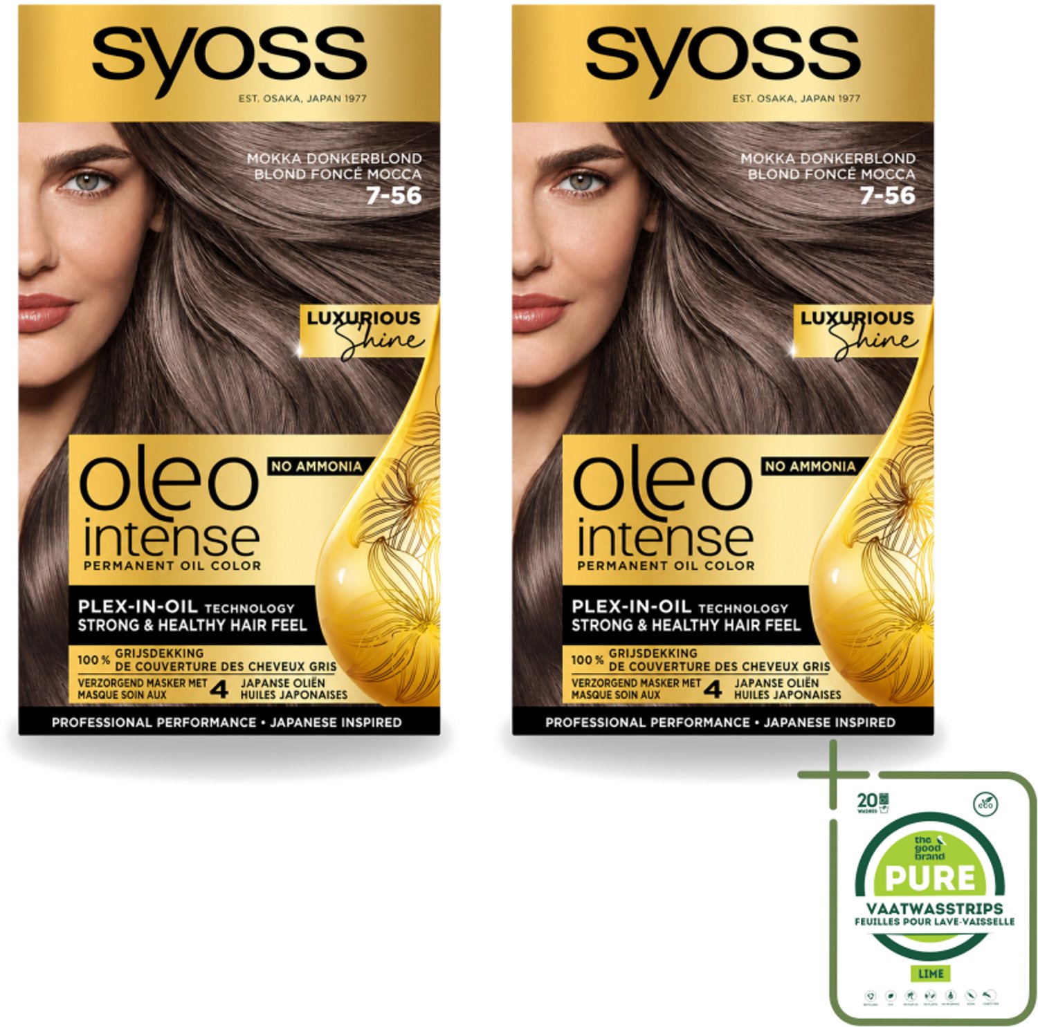 2 x SYOSS - Oleo Intense 7-56 Mokka Donkerblond - Haarverf - Zonder Ammoniak - Grijsdekking - Langdurige Kleur - Grootverpakking - Vaatwasstrips - Haarkleuring - Permanente Haarkleuring - Zonder Ammoniak - Olijfkleur - Grijsdekking