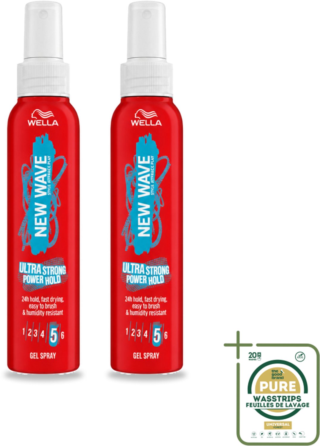 2 x Wella – New Wave Power Hold – Gelspray – 150 ml - Wasstrips - Haarspray - Krachtige Houding - Styling Spray - Haarspray Met Houding - Haarspray Met UV Bescherming