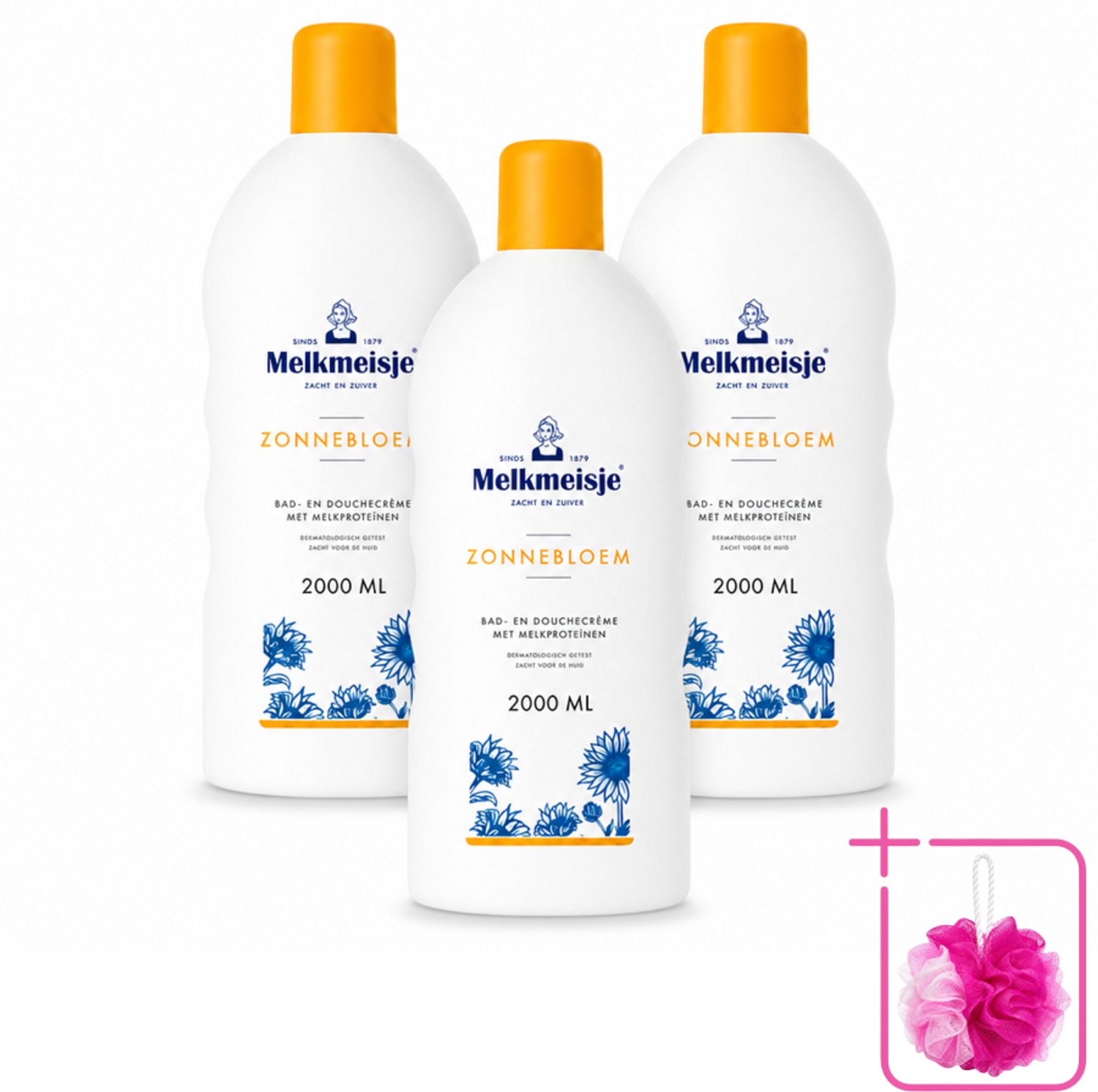 3 x Melkmeisje – Bad & Douchecrème – Zonnebloem – 2000 ml - Bulkverpakking - Bad en douche crème - Douchemop - Zonnebloem en melk