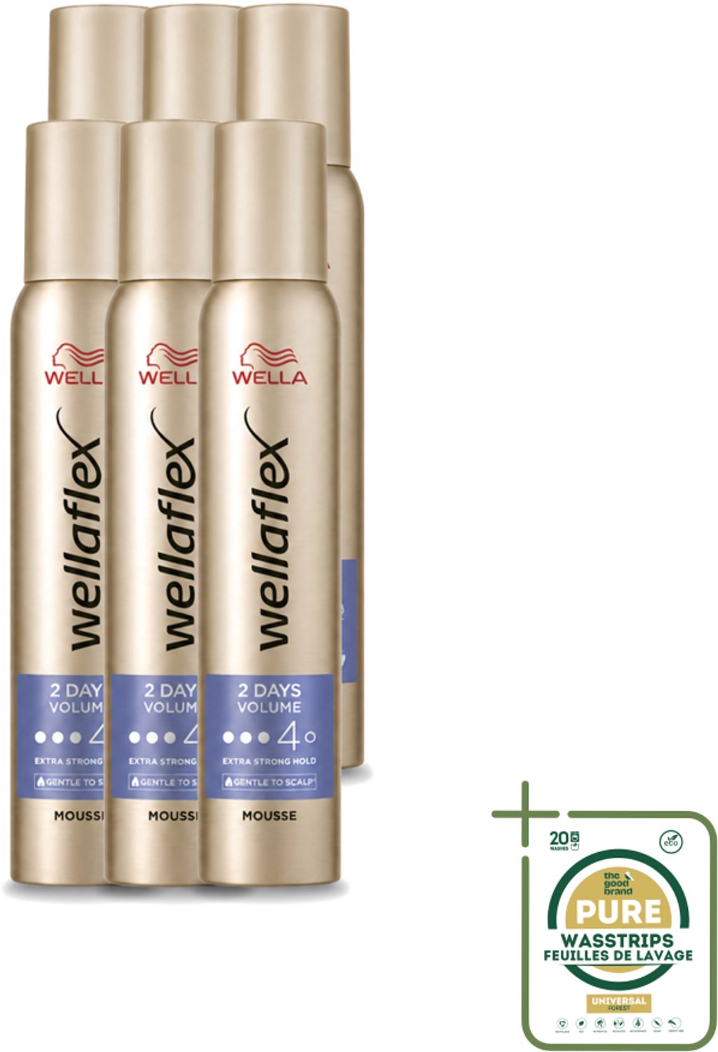 6 x Wella – Flex 2 Days Volume – Haarmousse – 200 ml - Wasstrips - Haarmousse - Volume - Haarfixatie - Haarverzorging - Haarverdikkend