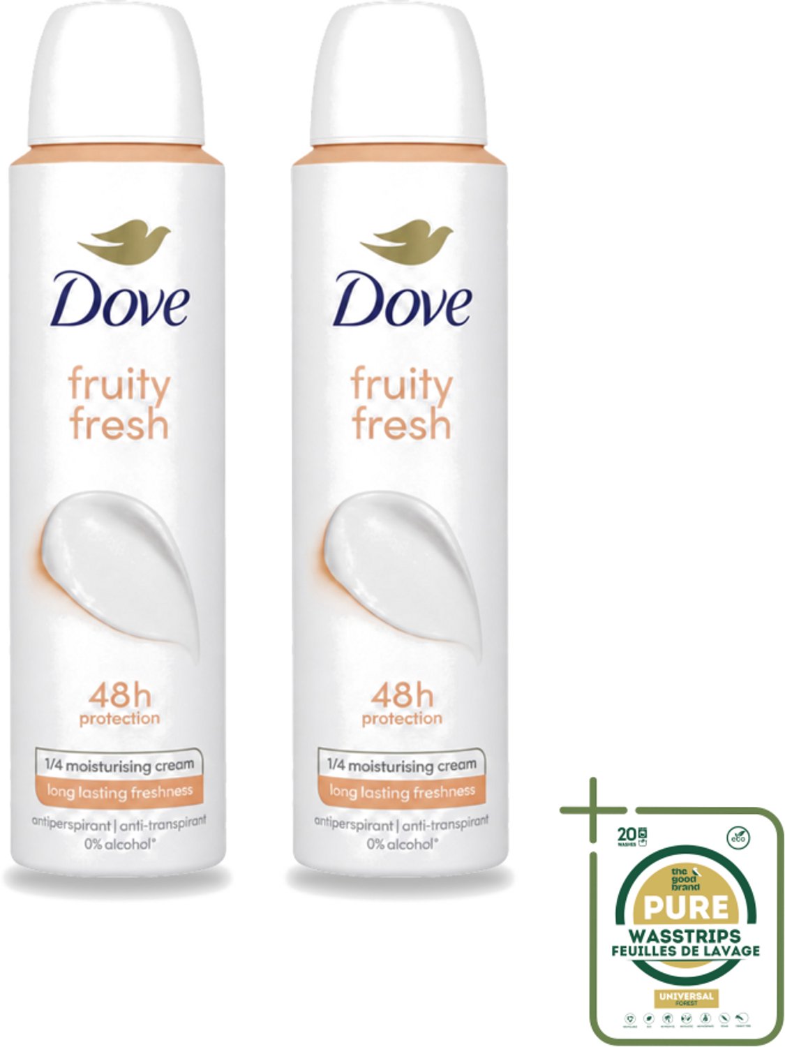 2 x Dove – Deodorant Spray – Fruity Fresh – 200 ml - Wasstrips - Anti-transpirant Spray - Zweetgeur - Okselgeur - Fris - Fruitig