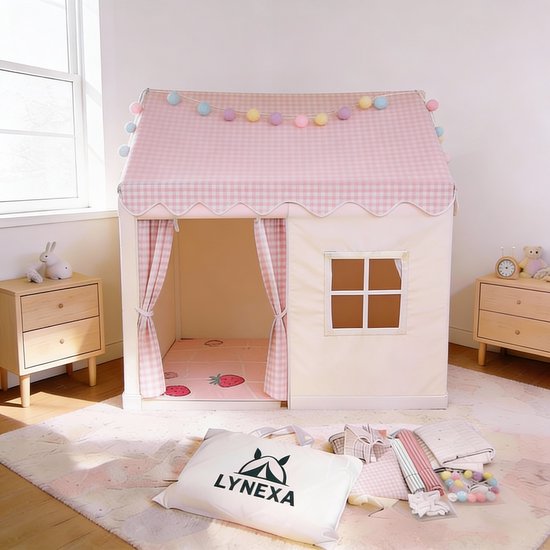 LYNEXA® - Speeltent - Kindertent - Speelhuis - Speeltent meisjes - Speeltent jongens - Speelhuisje binnen - Incl. Zachte Mat, Verlichting, Opbergtas – Roze — cadeau in Spellen & Speelgoed - foto 4