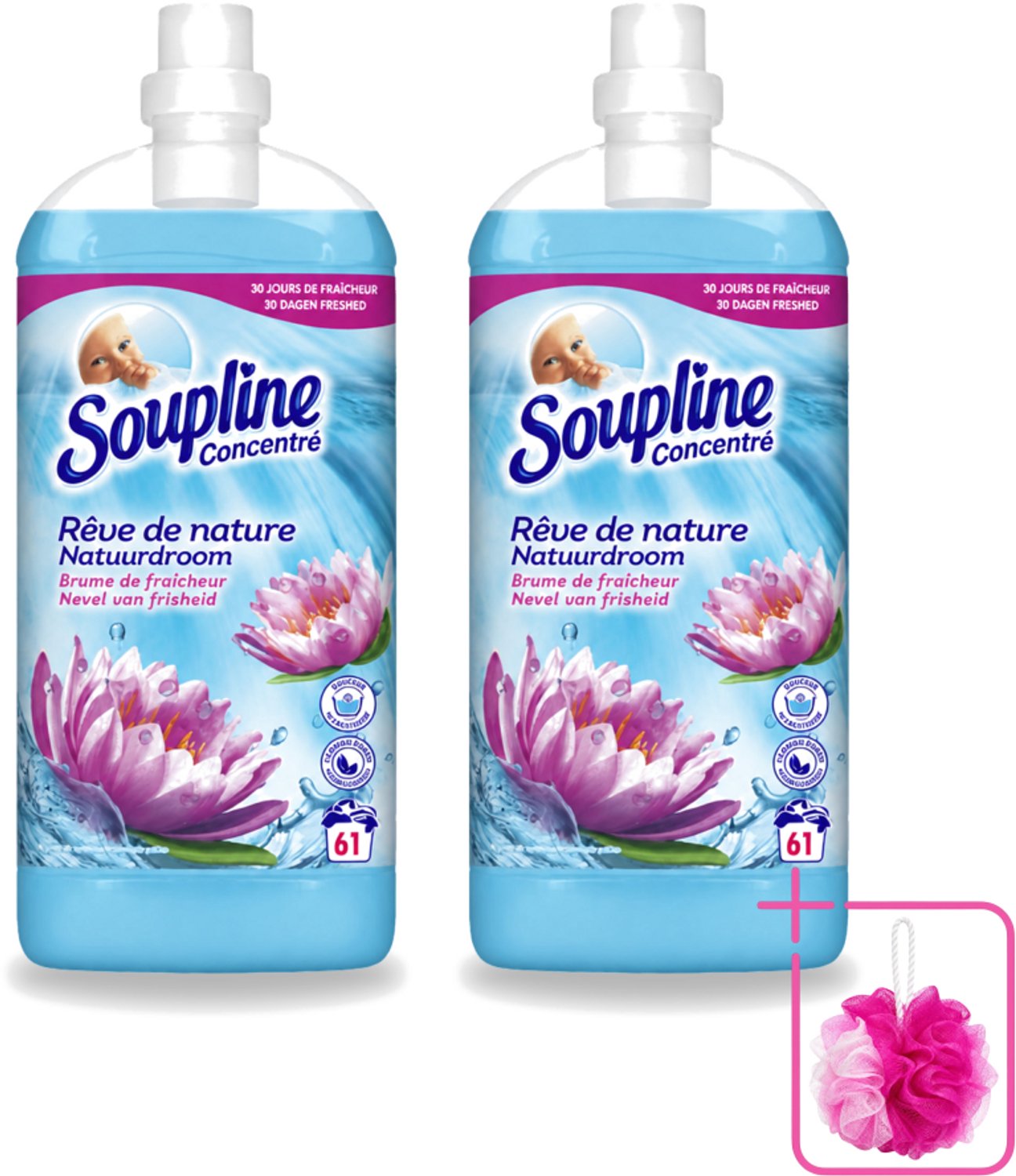 2 x Soupline – Wasverzachter – Nevel van Frisheid – 1,35 L - Bulkverpakking - Wasverzachter - Douchemop - Nevel van frisheid