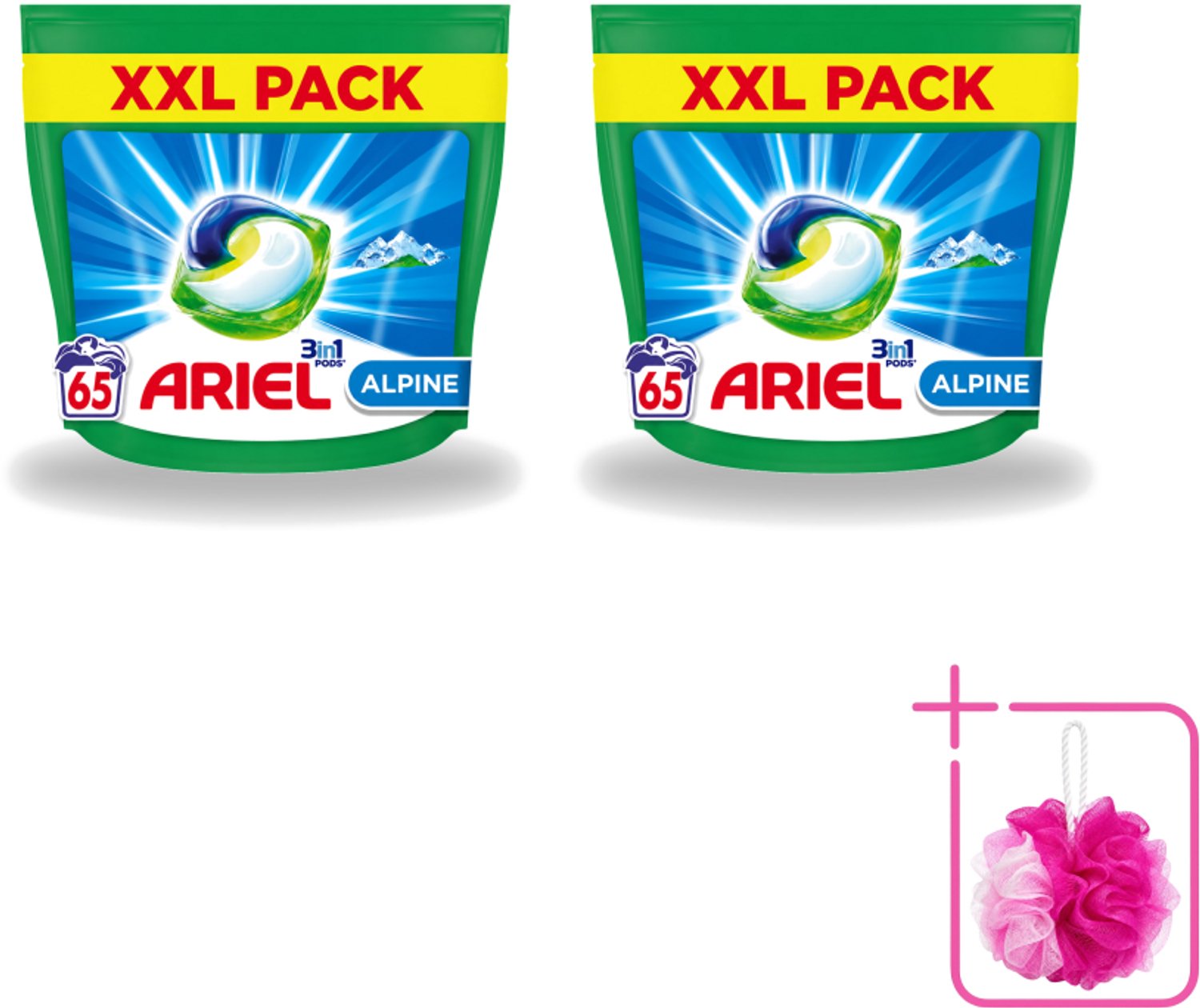 2 x Ariel – Pods 3in1 – Alpine – 1319 g – 65 wasbeurten - Bulkverpakking - Ariel Pods 3in1 Alpine - Douchemop - 65 wasbeurten
