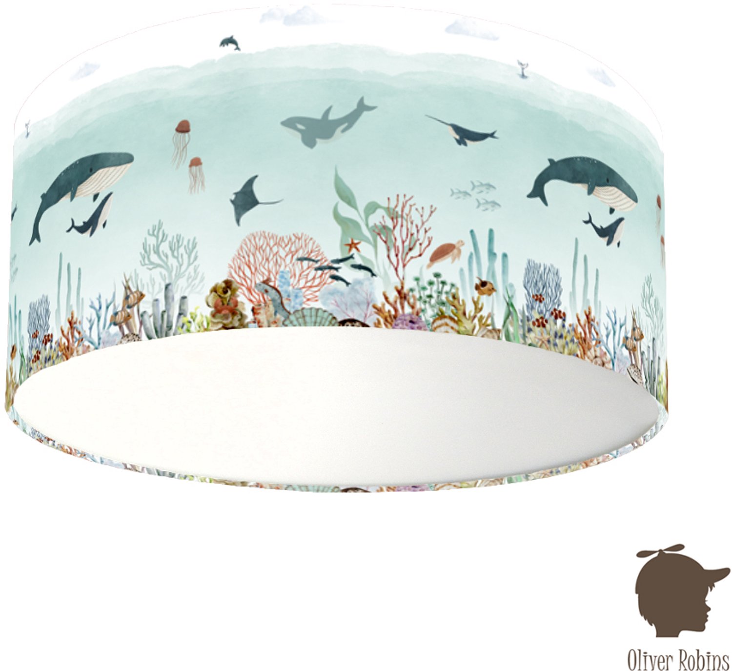 Plafondlamp Sensational Sea blue Oliver Robins-sfeerverlichting-onderwater-zeedieren-incl diffuser-incl plafondfitting