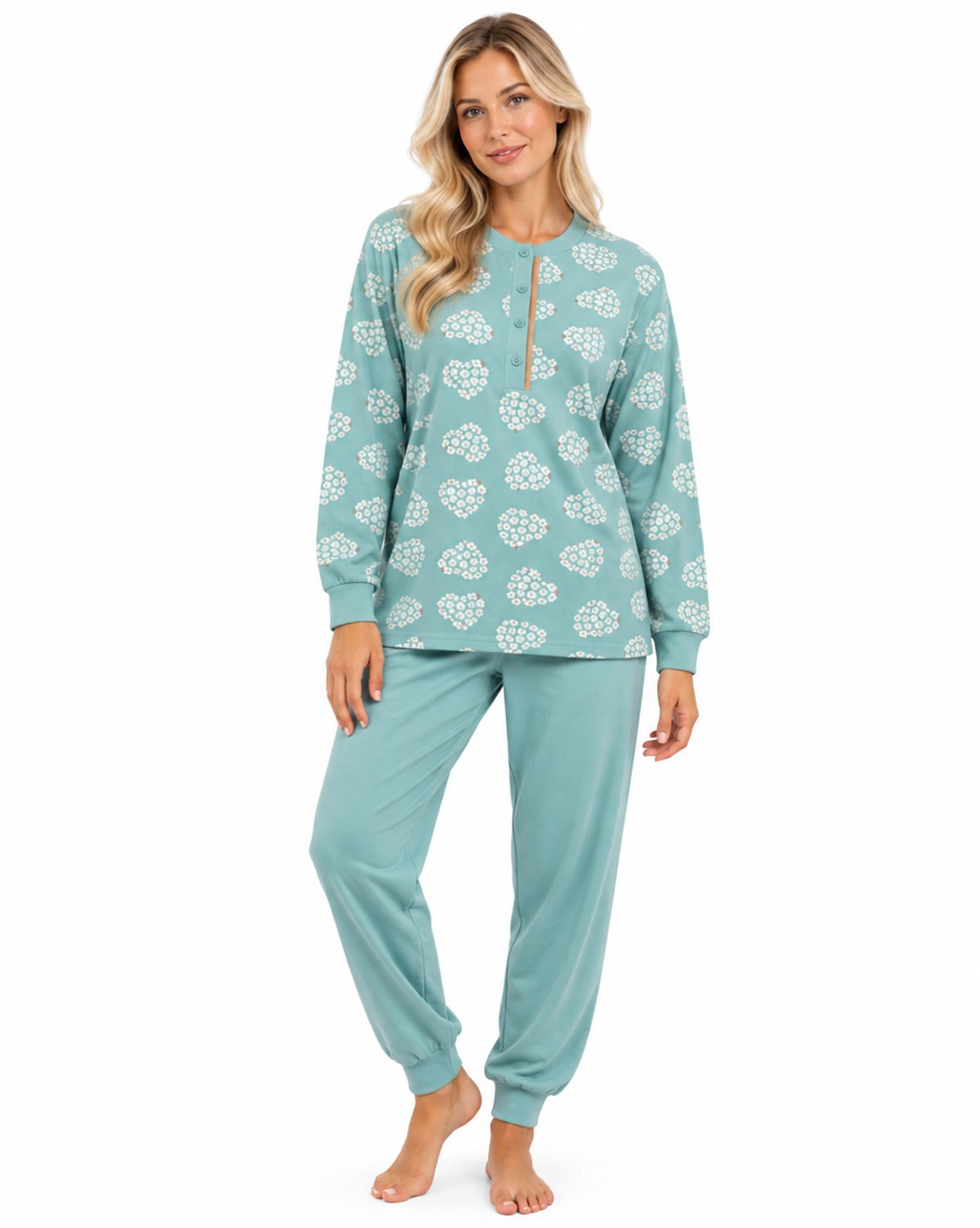 Lunatex Dames Pyjama - Winter - Interlock - Mintgroen