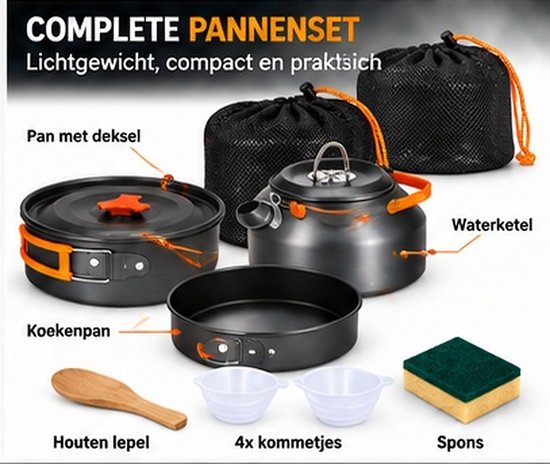 SMH LINE® Complete Camping Set - EHBO tas, Gaskachel, Gasbrander & Pannenset - Incl. 4x 500g Gascartridges - Kookset voor Outdoor & Kamperen — afbeelding 5
