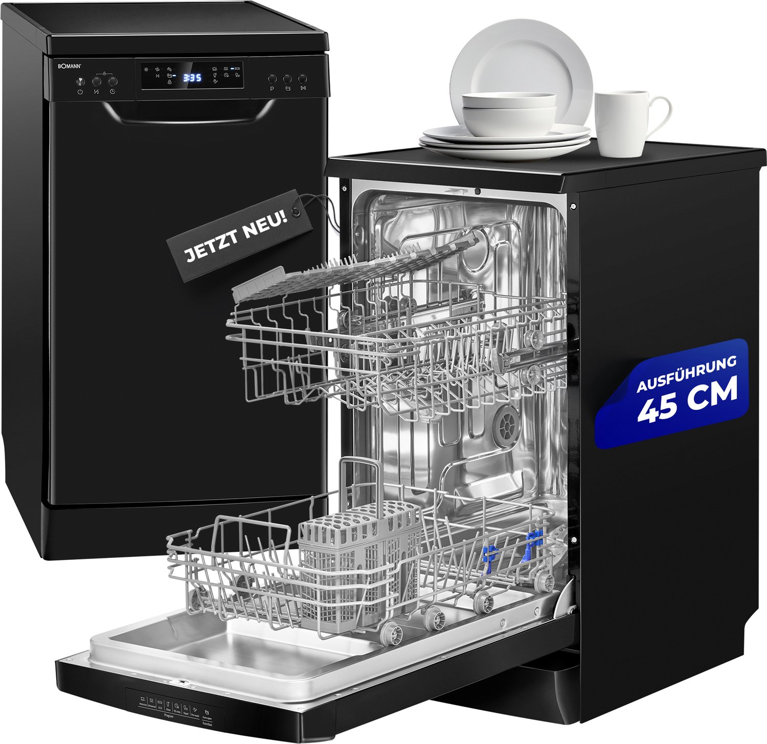 Bomann GSP 7418 Zwart - Vrijstaande Vaatwasser 45 cm - 10 Couverts - 7 Programma's - AutoOpen