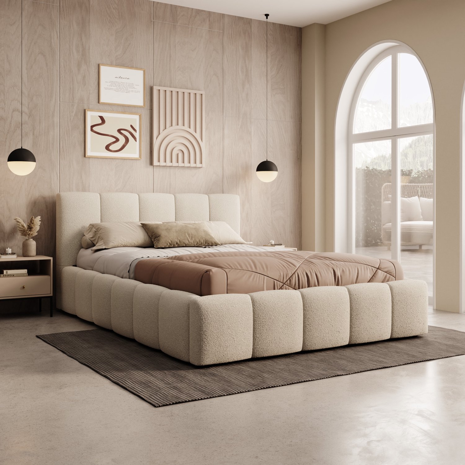 MEUBELLA Valerio - Tweepersoonsbed - Teddystof beige - 140x200 cm