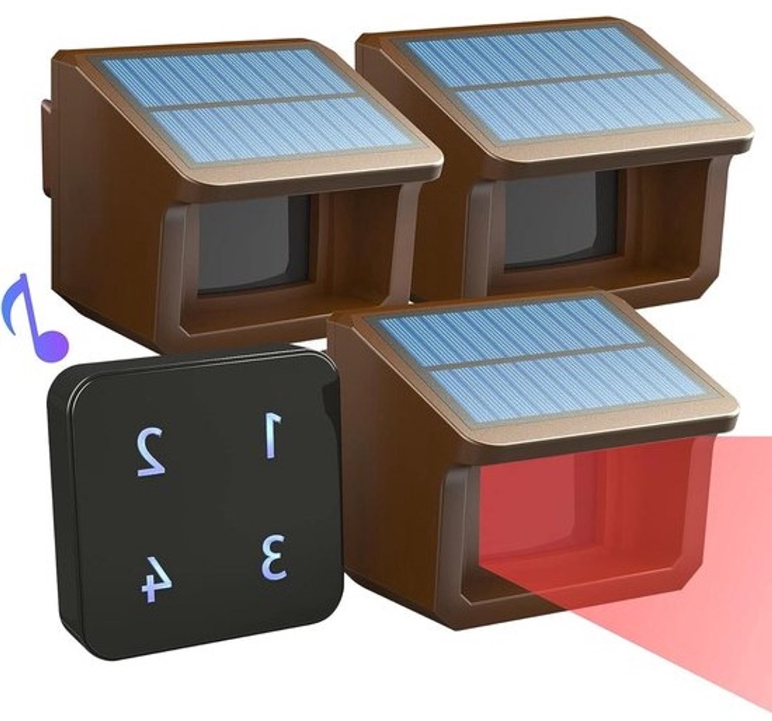 Solar bewegingsmelder - Buitenalarmsysteem - Perimeterbeveiliging - 800m draadloos zendbereik - 4-delig systeem - Zwart