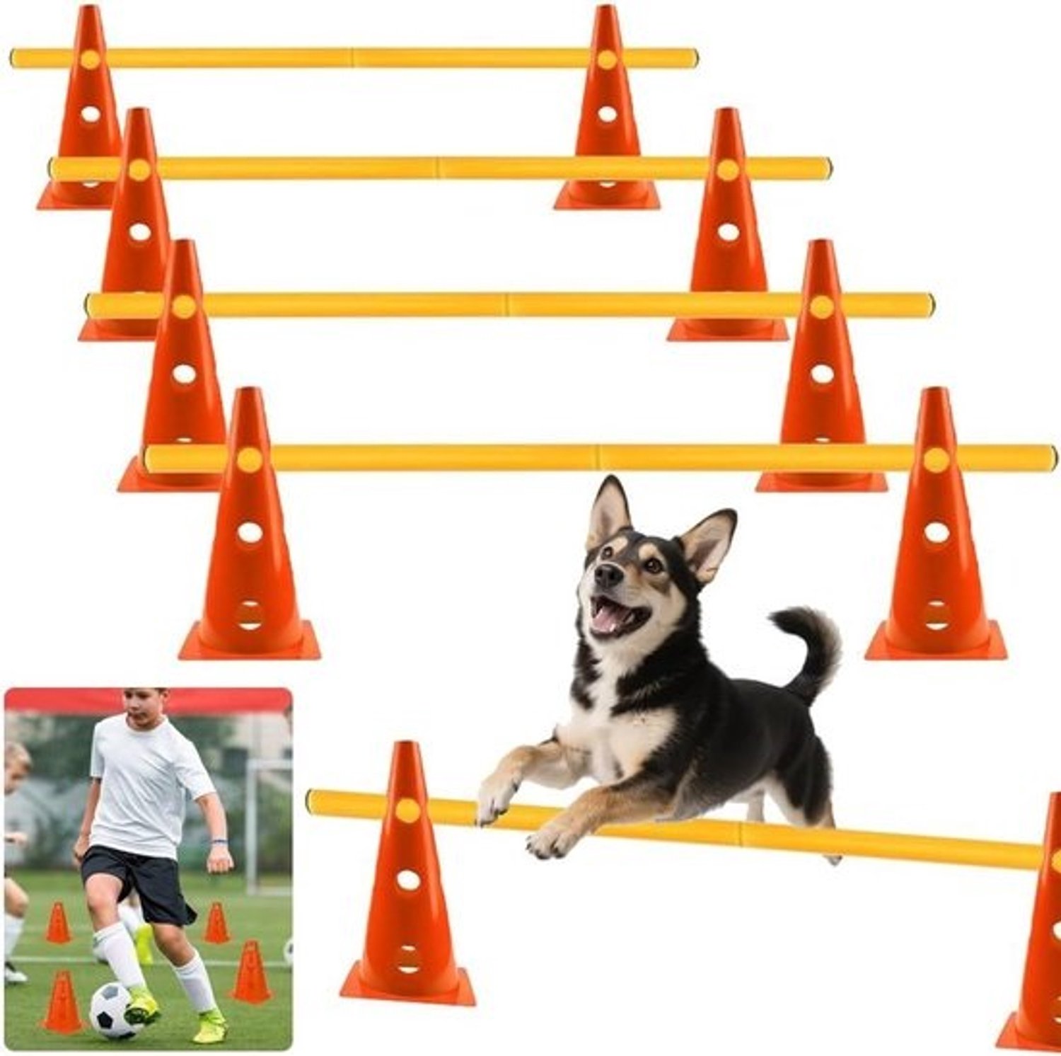 Honden Behendigheidset - Parcourstraining - Sport & Spel - In hoogte verstelbaar - 8 Kegels 8 Stangen - Multicolor