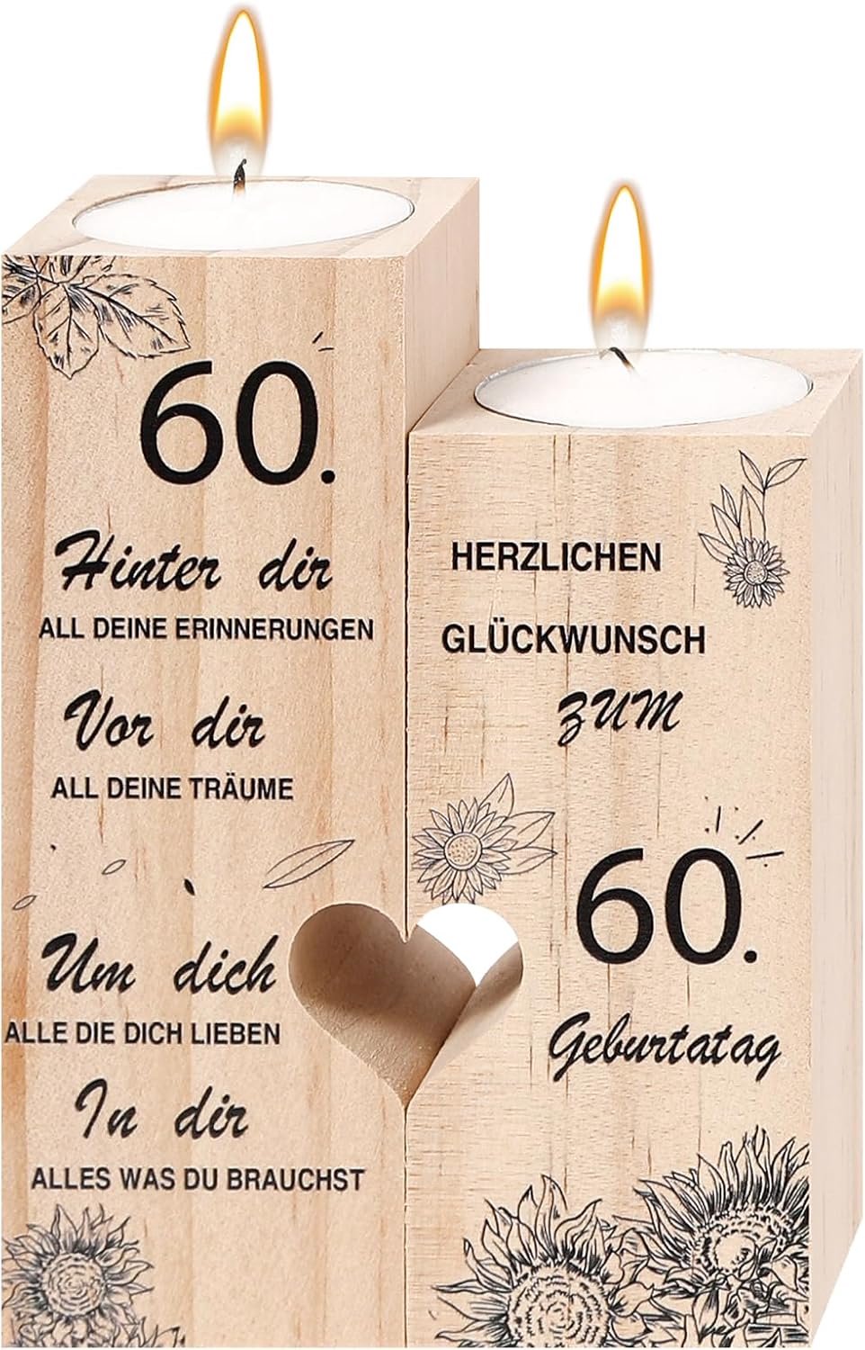 Hartvormige Kaarshouder Cadeau 60e Verjaardag - Uniek Houten Decor