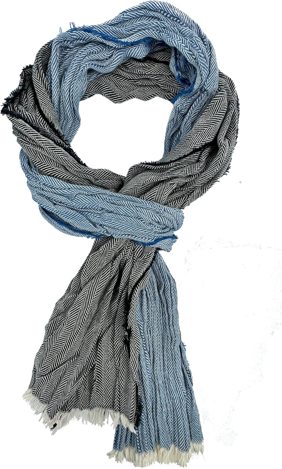 Unisex Katoenen Sjaal met Visgraatpatroon - Zwart & Blauw