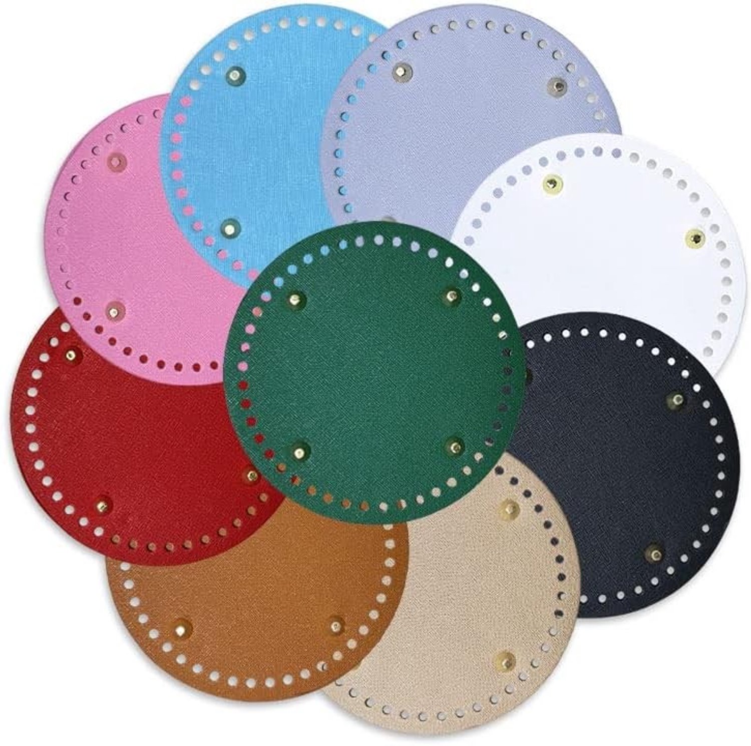 Handgeweven Haakzakken Set van 8 - Ronde PU Leren Schoudertassen voor DIY Accessoires, 15 cm, 8 Kleuren, Perfect voor Creatieve Projecten