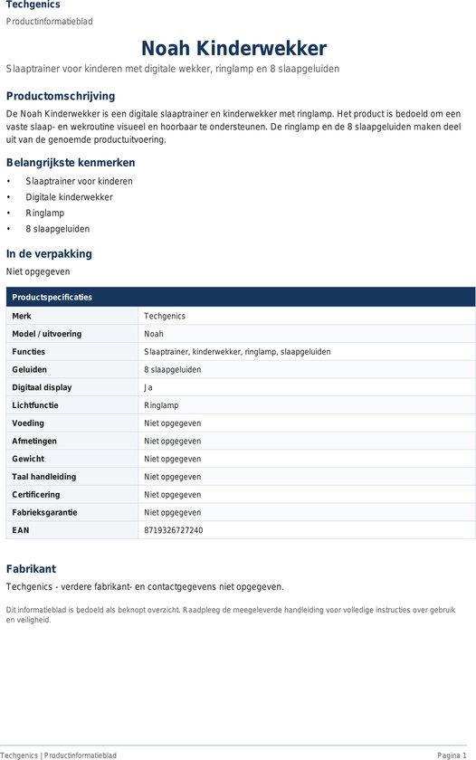 Noah Kinderwekker - Slaaptrainer Kinderen - Digitaal - Met Ring Lamp - Slaapwekker - 8 Slaapgeluiden — afbeelding 2