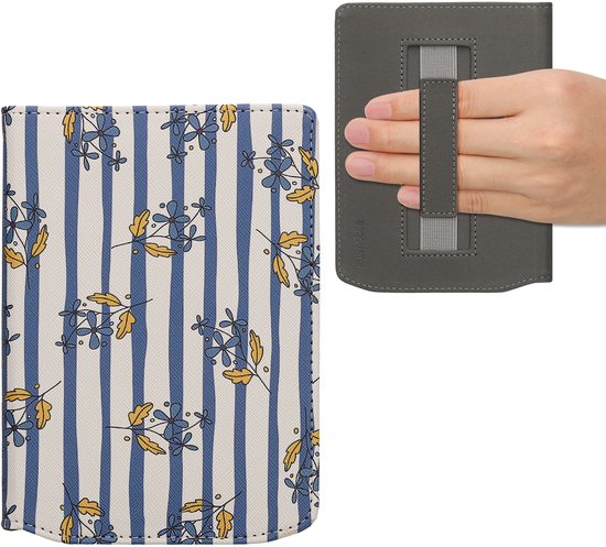kwmobile e-reader hoesje geschikt voor Pocketbook Verse/Verse Lite/Pro/Color/Vivlio Light HD hoes - E reader flip case met magneetsluiting - Ereader cover - Kruisbloemigen design in blauwpaars / oranje / wit — afbeelding 3