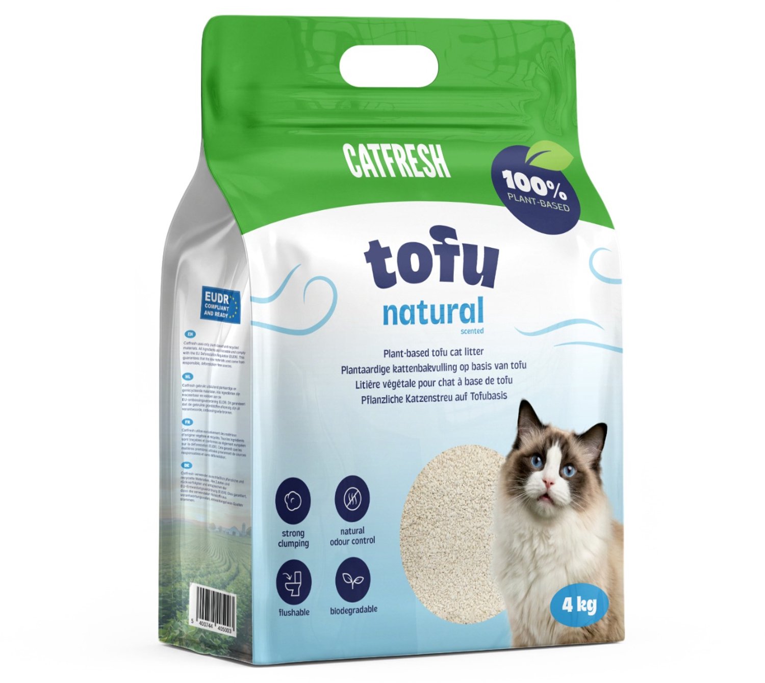 Catfresh - Tofu Naturel – Kattenbakvulling – Klontvormend & stofarm – Plantaardig op basis van erwtenvezels – 4 kg