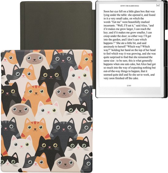 kwmobile e-reader hoesje geschikt voor Pocketbook InkPad One hoes - E reader flip case met magnetische sluiting - Ereader cover - Katten design in oranje / zwart / wit — afbeelding 5