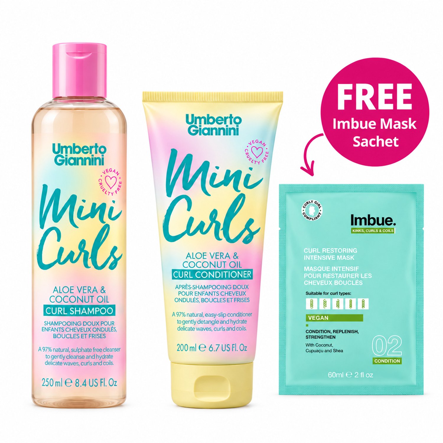 Umberto Giannini Mini Curls Shampoo & Conditioner Duo + GRATIS Imbue Mask Sachet