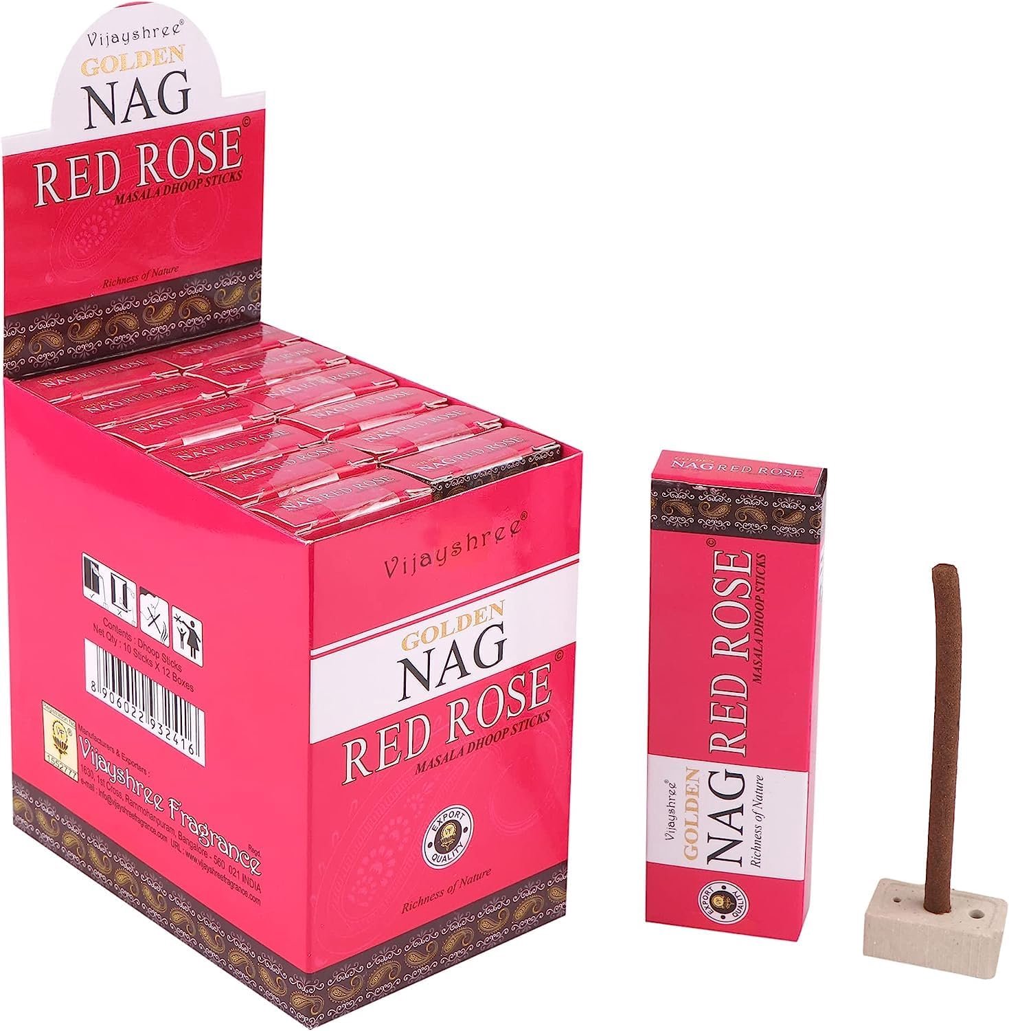 Aromasenses Golden Nag Rode Roos Dhoops - 12x10 Stokjes + Houder