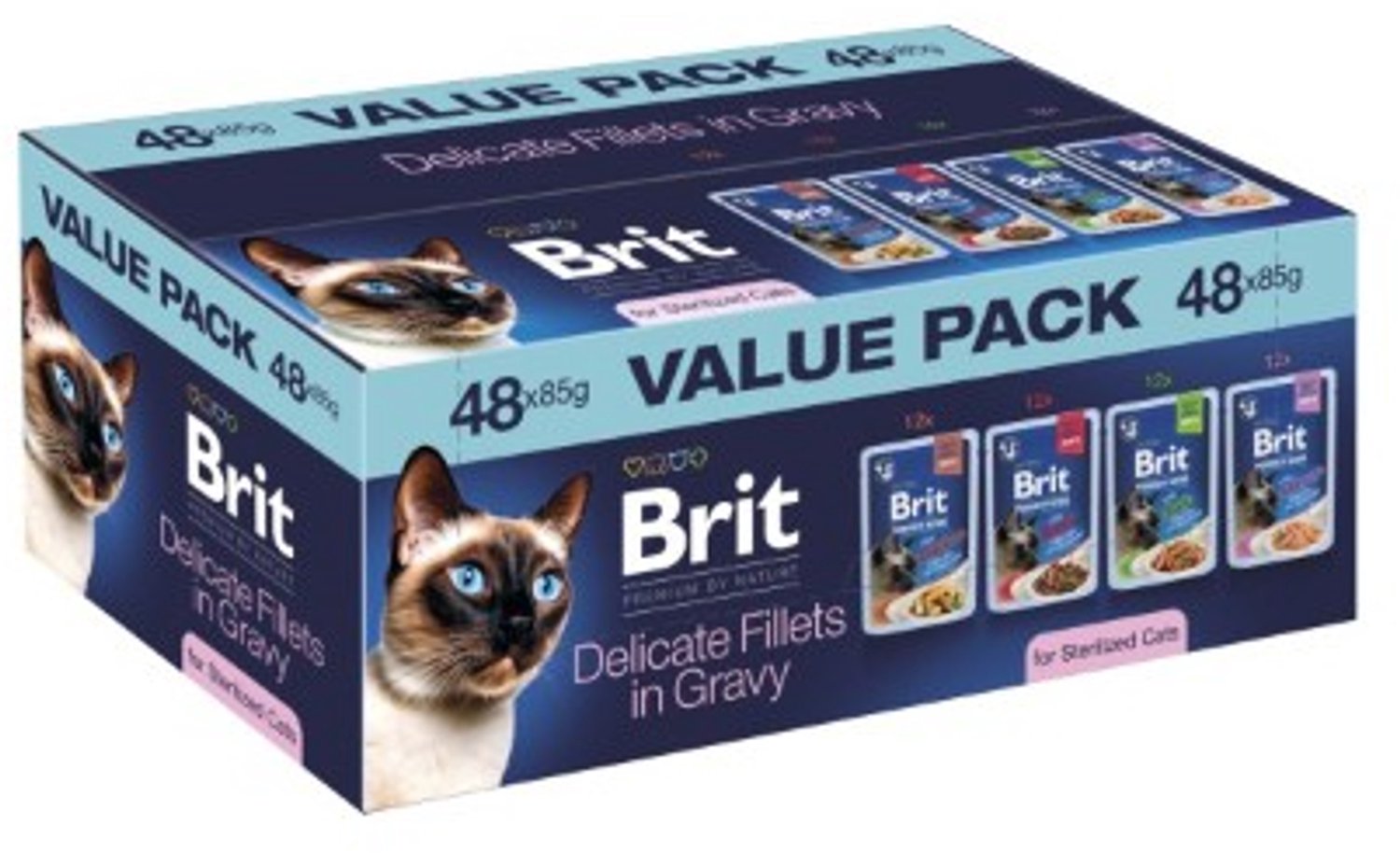 Brit Kat Pouches - Maandpakket -Value Pack -/ Fillets in Gravy sterilised Cats 48 x 85 g