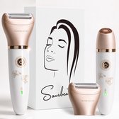 Sansbeauté 2-in-1 ladyshave met wit design, roségouden accenten, florale details en een oplaadindicator.