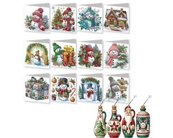 Diamond Painting Kerstkaarten Set - 16 Stuks Luxe Wenskaarten met Enveloppen - Complete Diamond Painting Set voor Volwassenen en Beginners - Creatieve Kerstkaarten Maken als Hobby, Cadeau en Feestdecoratie