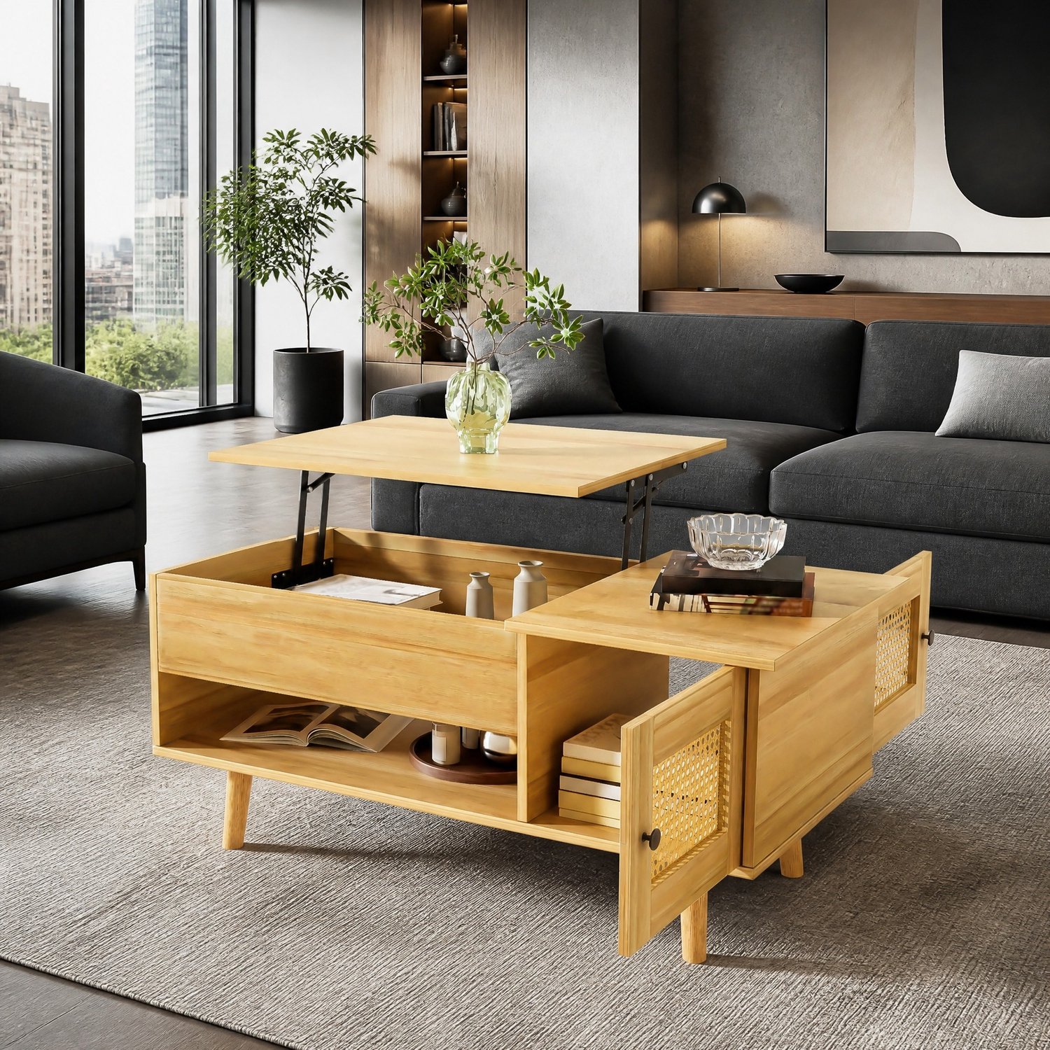 CHICFURN Salontafel - Hefbaar - Rechthoekig - Houtkleur en zwart