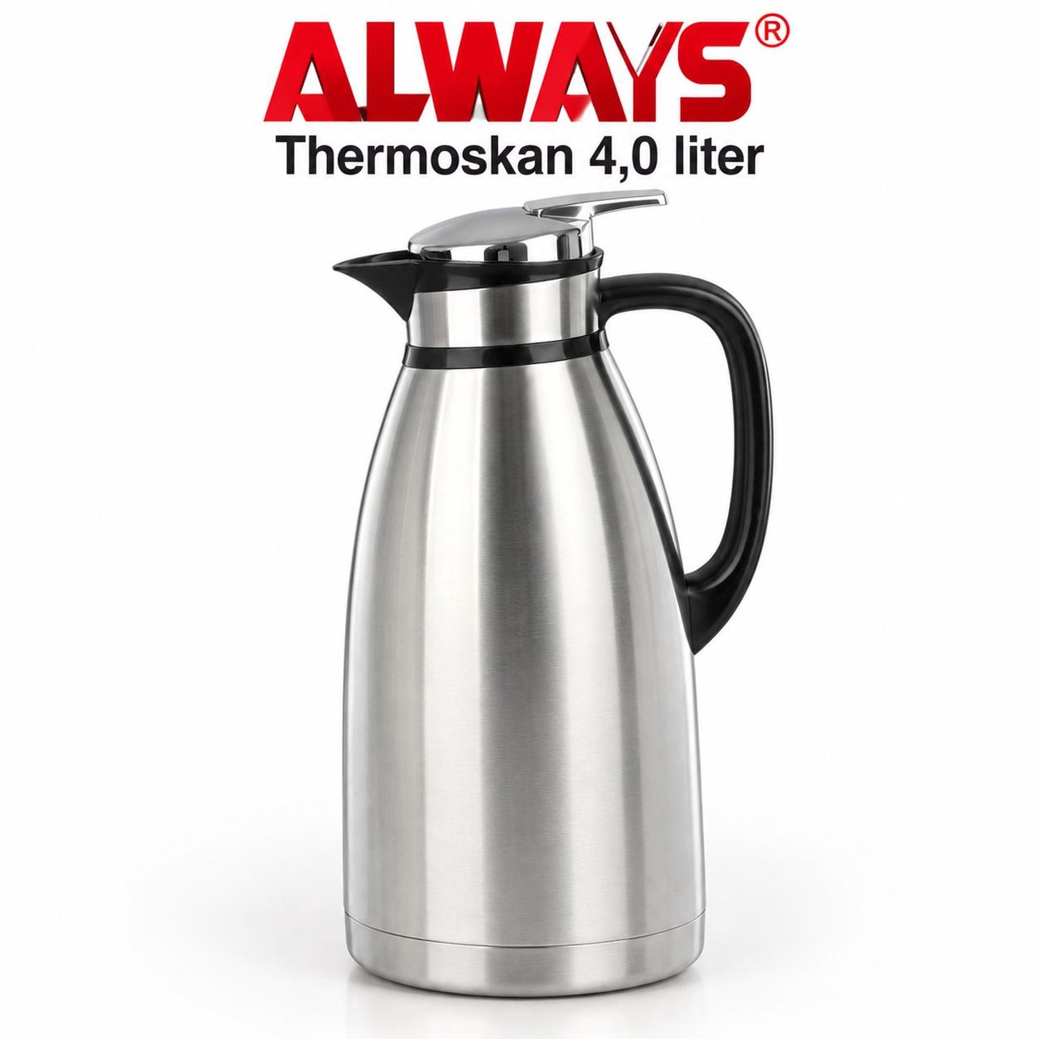 ALWAYS Thermoskan 4 Liter – THEE POT RVS Vacuümkan – 24 Uur Warm & Koud – Isoleerkan met Handvat – 304 Roestvrij Staal – Zilver