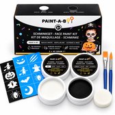 Paint-A-Boo Halloween Schmink Set – Zwart & Wit Waterbasis Face Paint met Sjablonen, Sponsje en 2 Penselen – Kinderschmink
